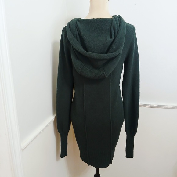 Free People Emerald Green Asymmetrical Zip Lace Panel Hooded Cardigan Sweater M - Picture 4 of 7